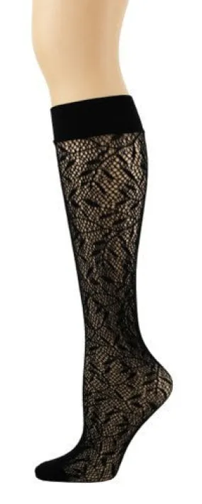 Black Bamboo Textured Knee High Trouser Socks (Women's)