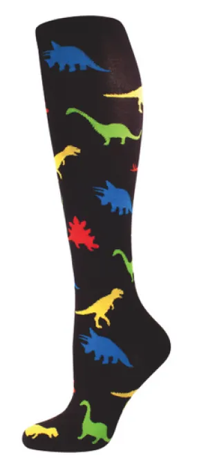 Black Bright Dinosaur Knee High Socks (Women's)