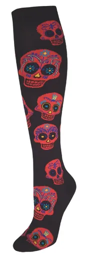 Black Red Muertos Skull Knee High Socks (Women's)