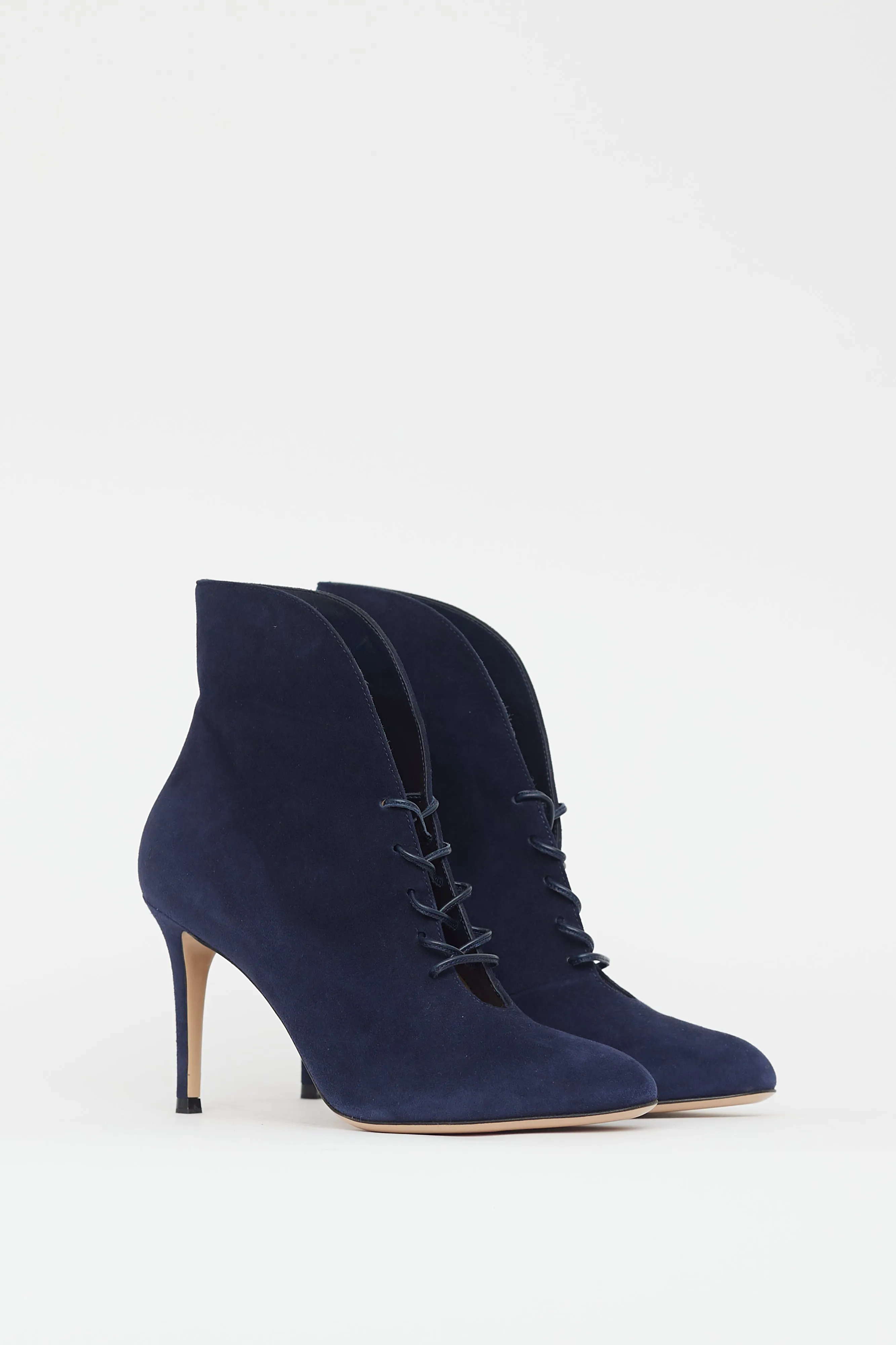 Blue Suede Lace Up Stiletto Boot