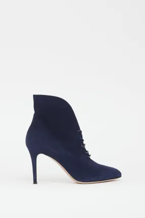 Blue Suede Lace Up Stiletto Boot