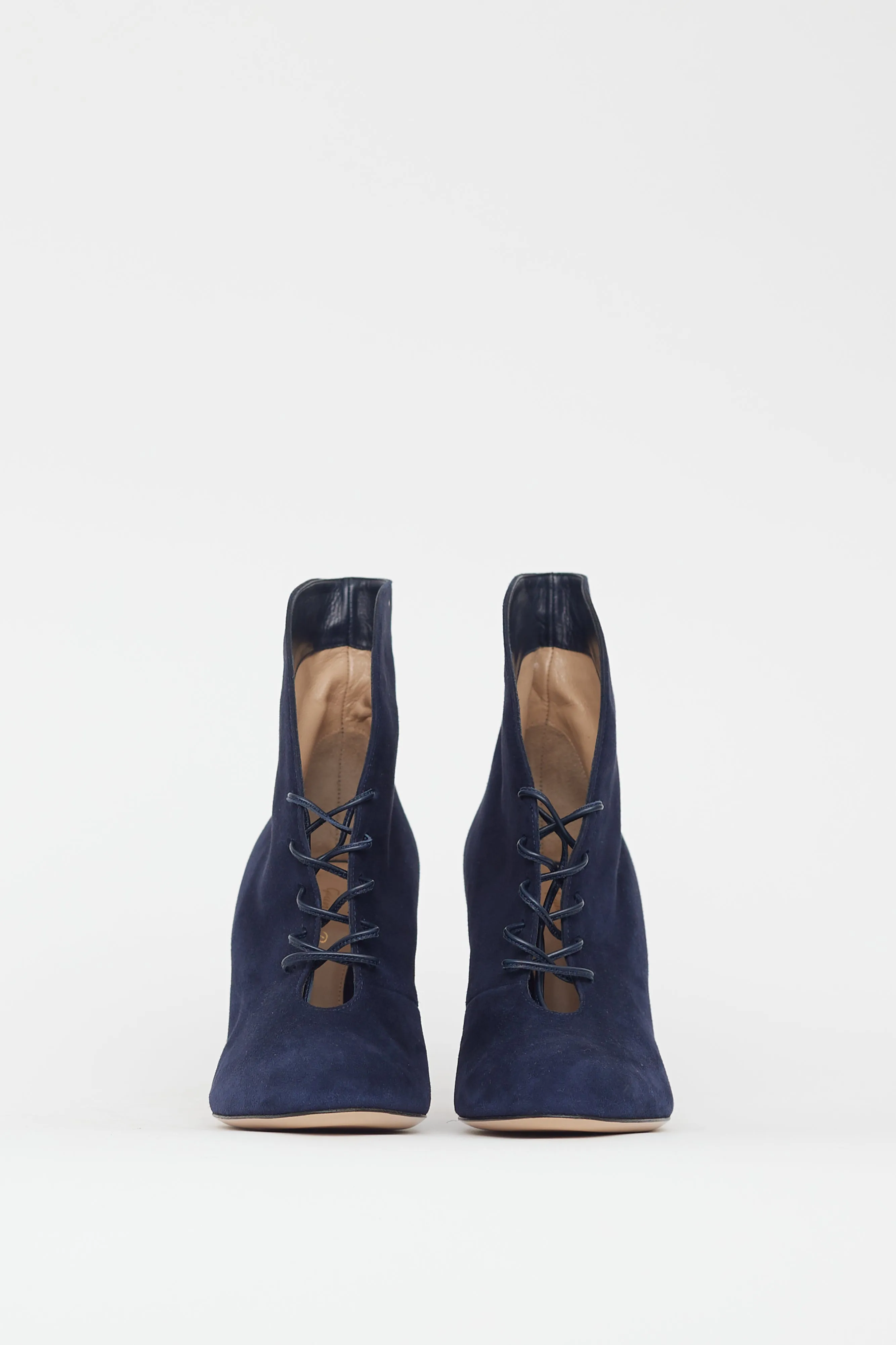 Blue Suede Lace Up Stiletto Boot