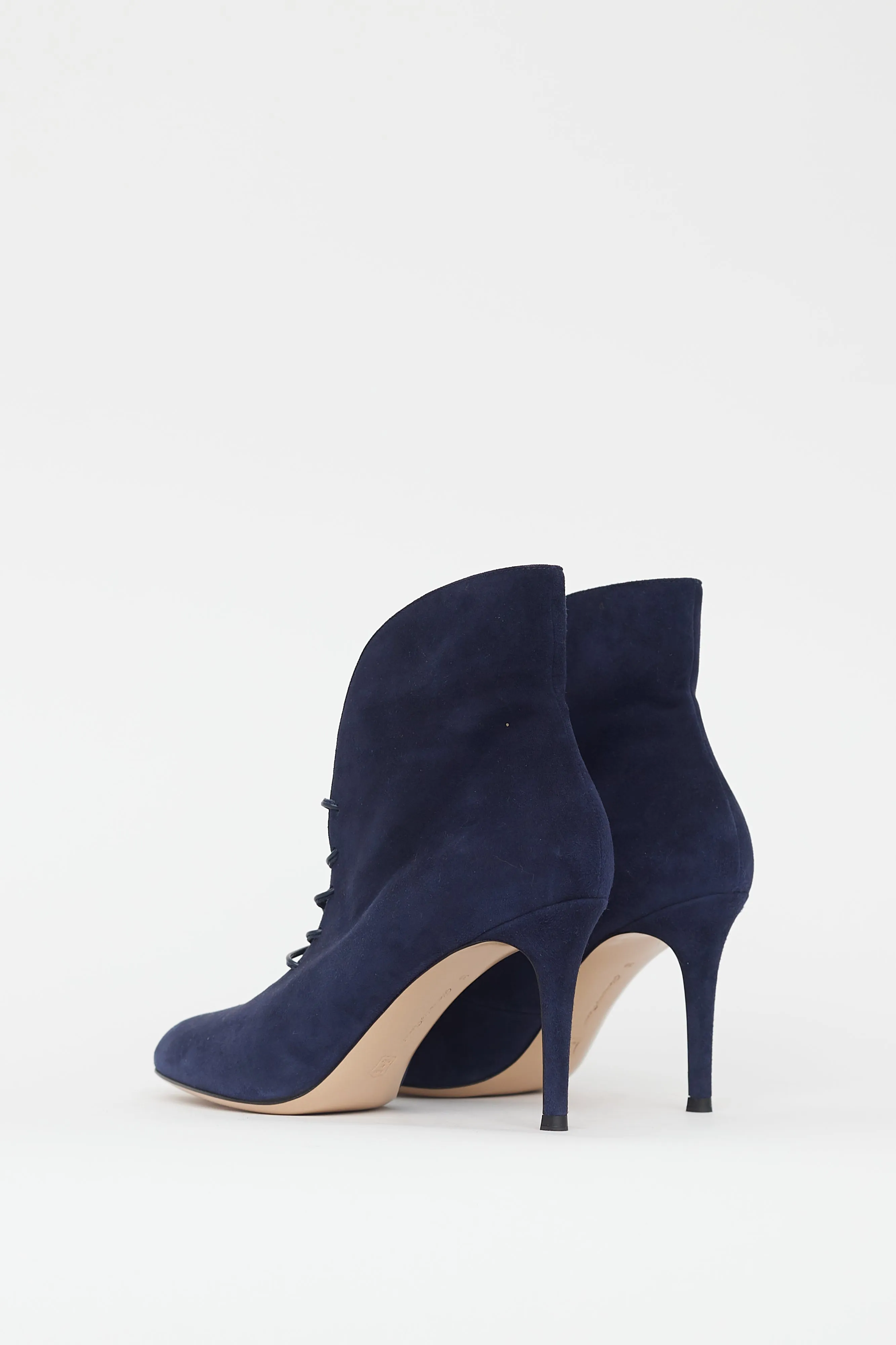 Blue Suede Lace Up Stiletto Boot