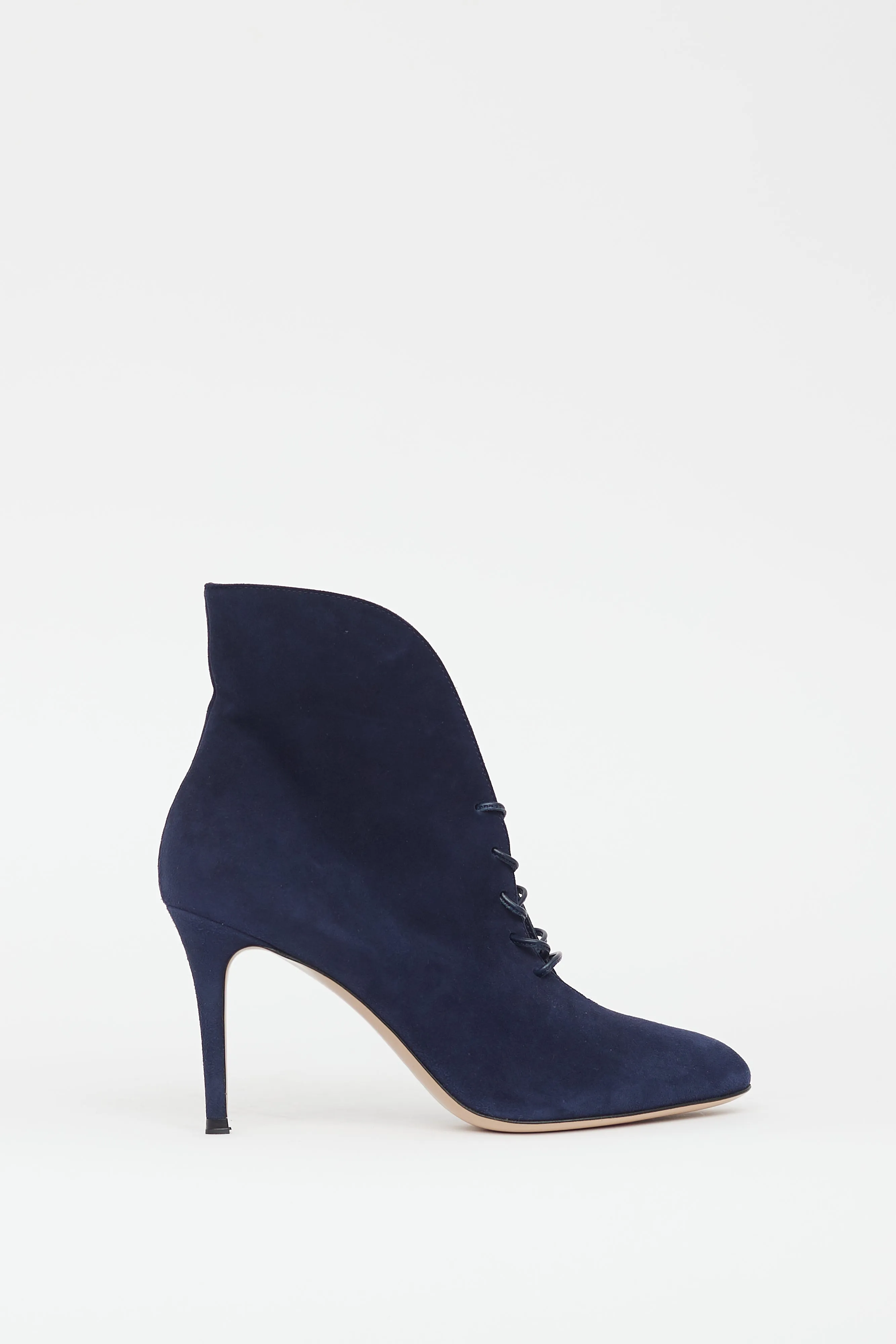 Blue Suede Lace Up Stiletto Boot