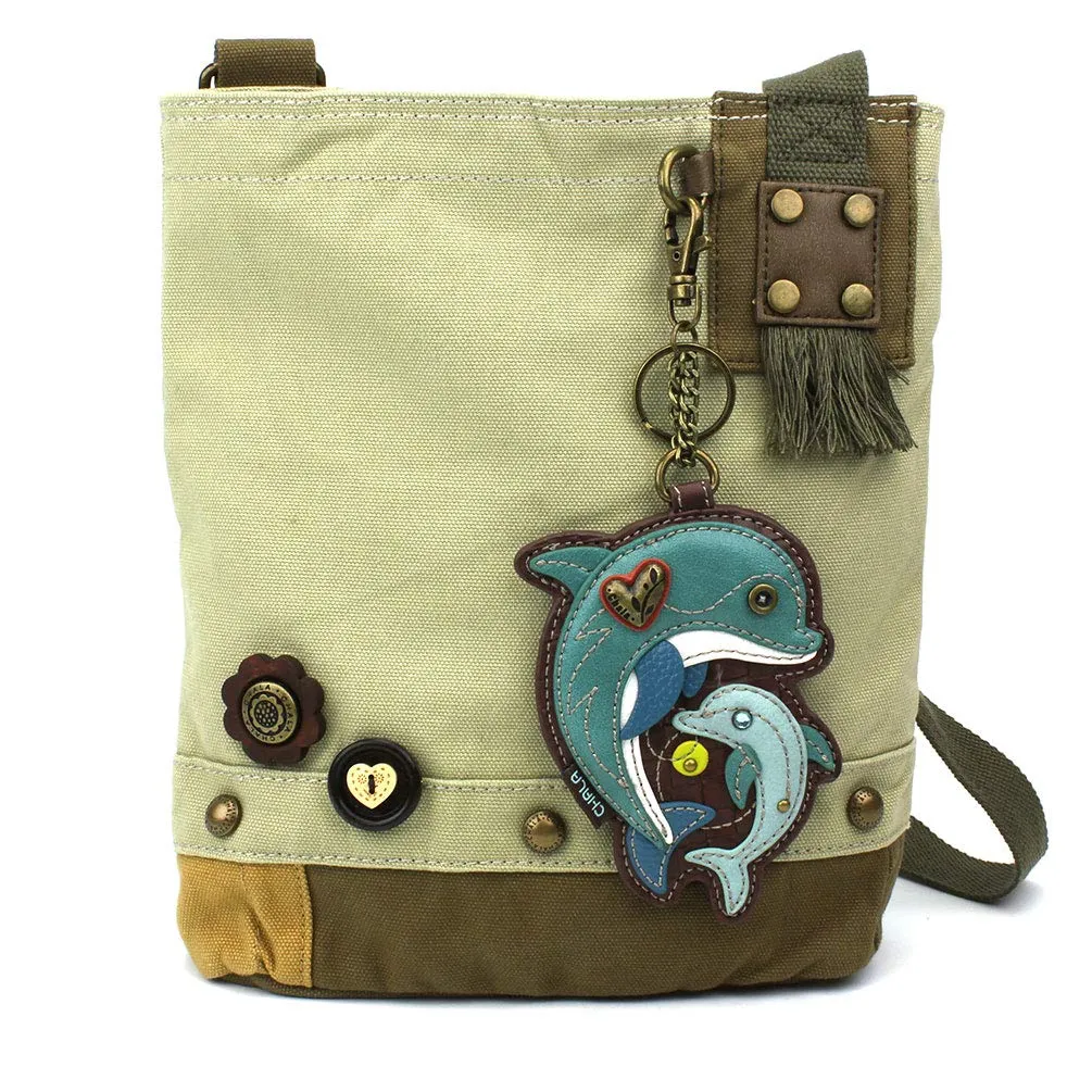 Chala Patch Cross-Body Women Handbag, Sand Color Canvas Messenger Bag