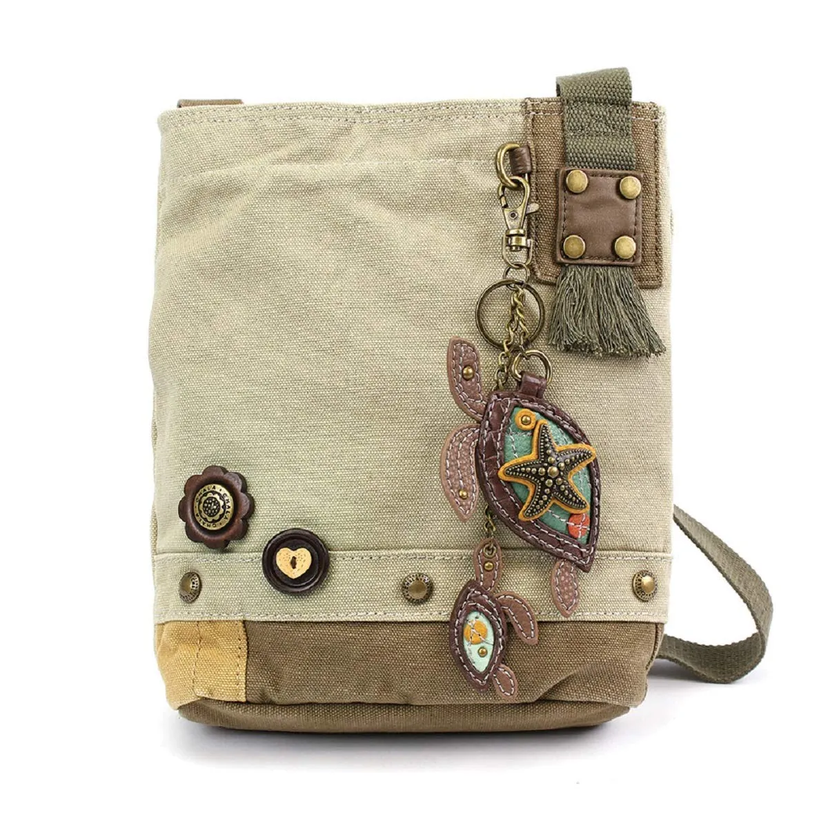 Chala Patch Cross-Body Women Handbag, Sand Color Canvas Messenger Bag