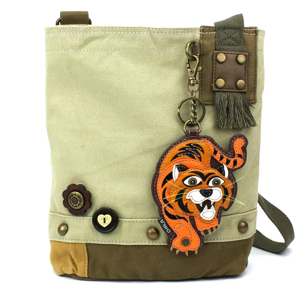 Chala Patch Cross-Body Women Handbag, Sand Color Canvas Messenger Bag