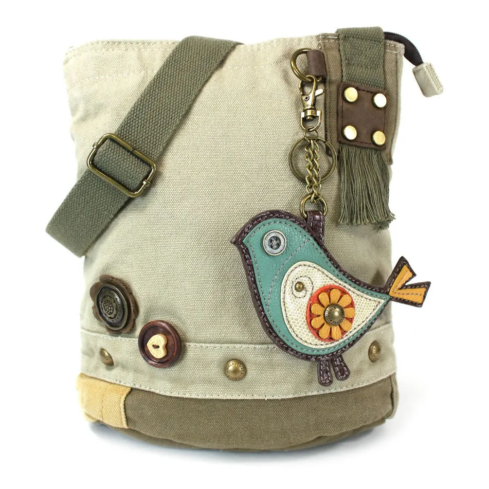 Chala Patch Cross-Body Women Handbag, Sand Color Canvas Messenger Bag