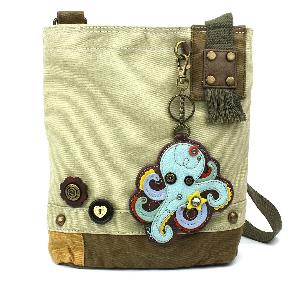Chala Patch Cross-Body Women Handbag, Sand Color Canvas Messenger Bag