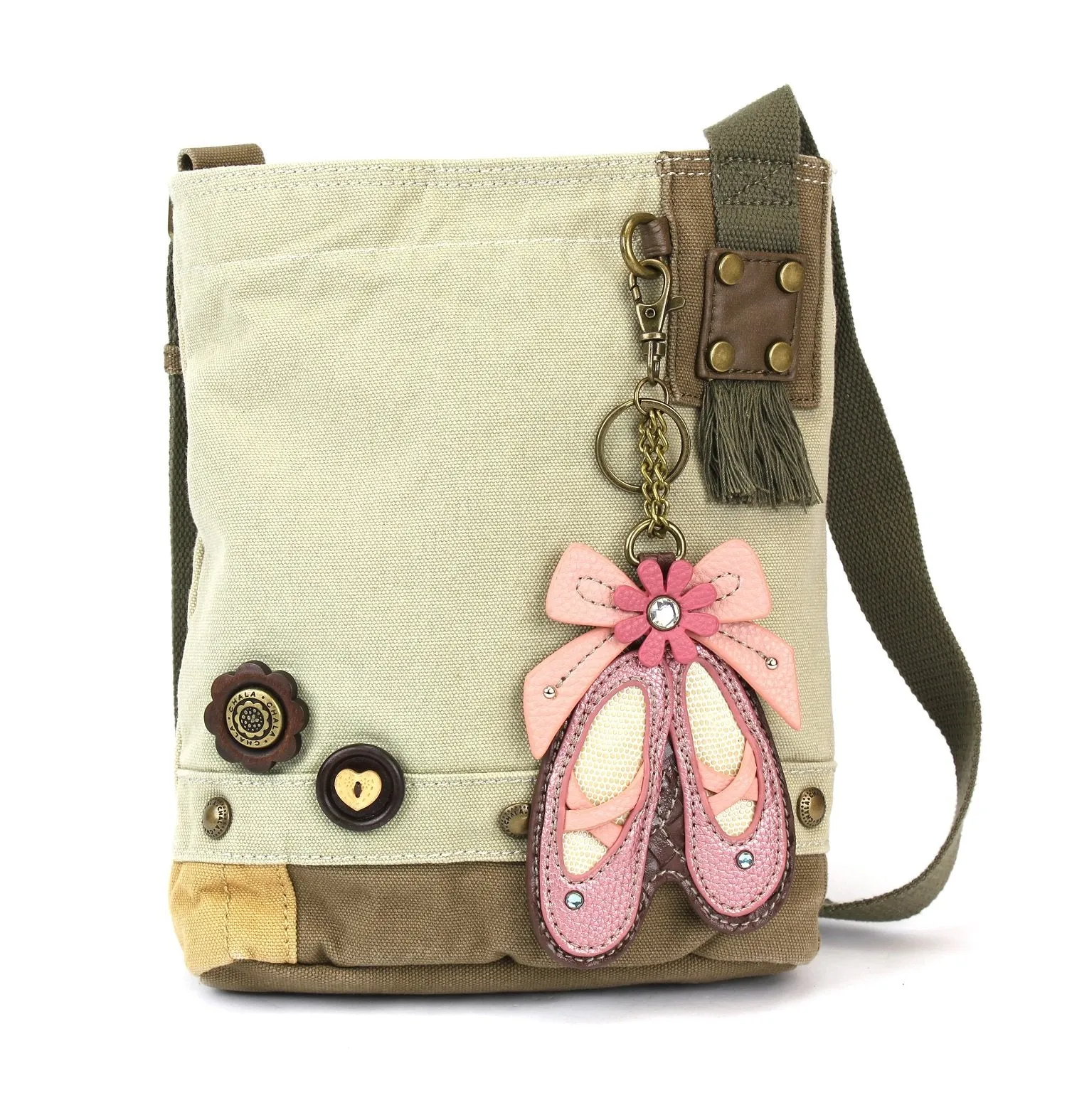 Chala Patch Cross-Body Women Handbag, Sand Color Canvas Messenger Bag