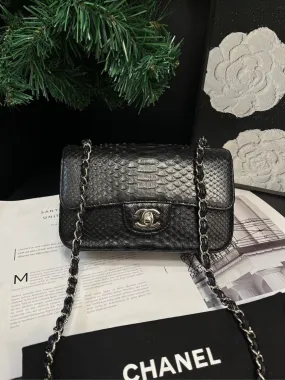 Chanel Black Snakeskin Large Mini Crossbody Bag