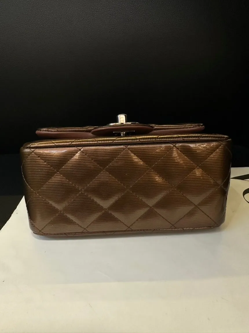 Chanel Brown Patent Leather Quilted Square Crossbody Bag 16cm