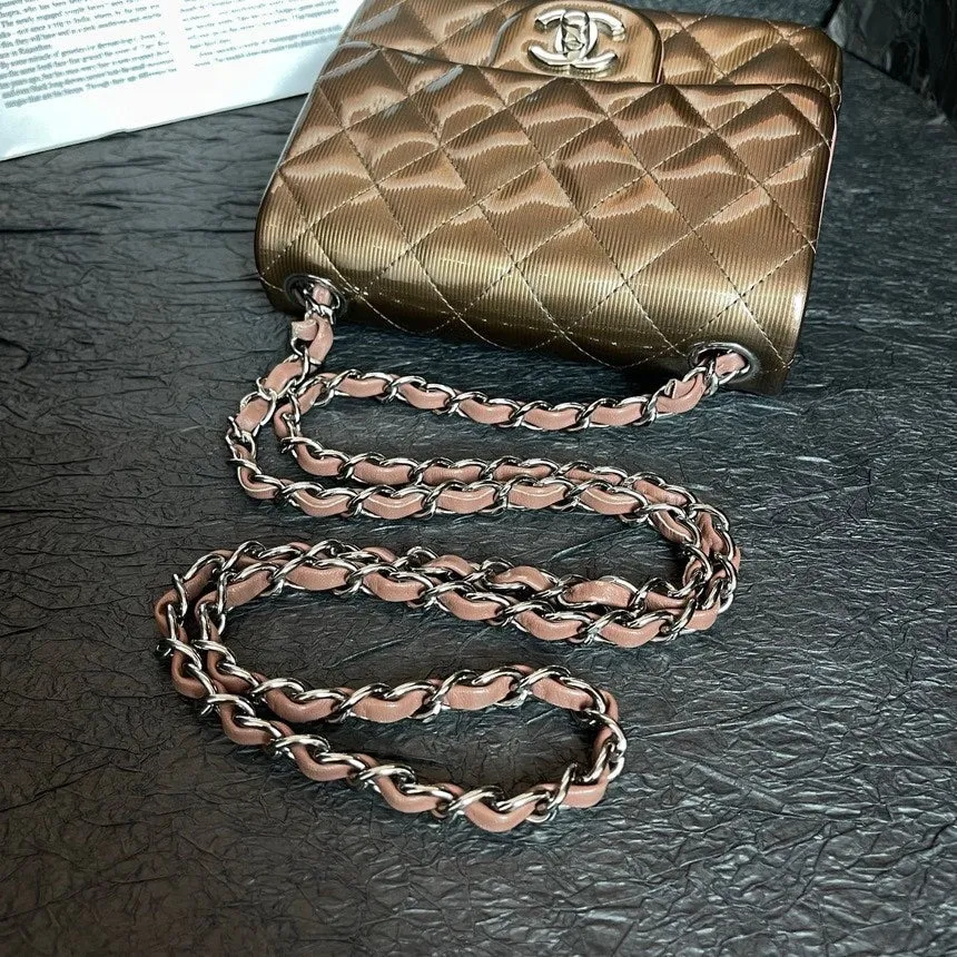 Chanel Brown Patent Leather Quilted Square Crossbody Bag 16cm