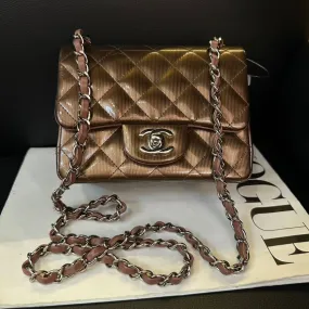 Chanel Brown Patent Leather Quilted Square Crossbody Bag 16cm