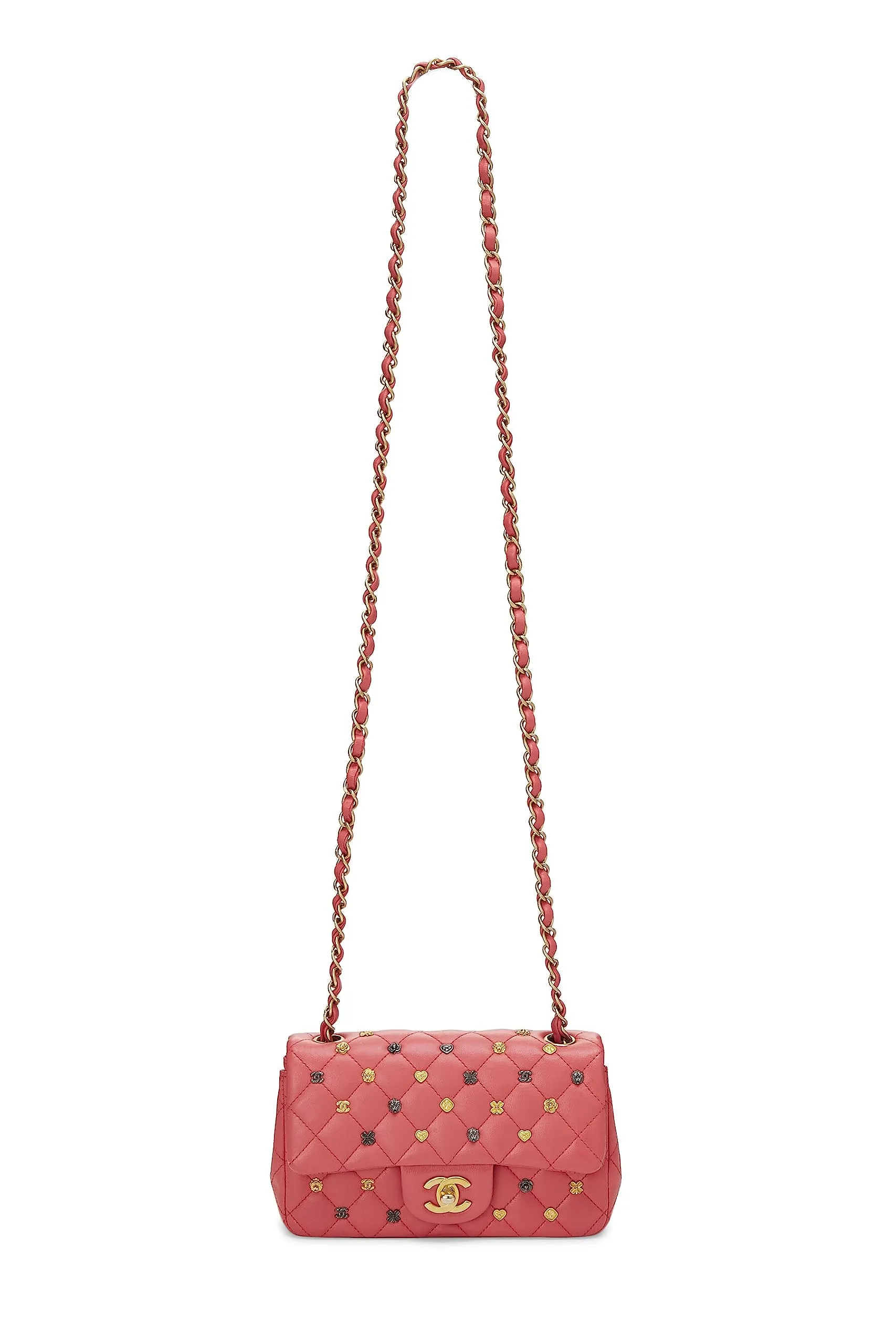 Chanel,  Pink Lambskin Lucky Charm Rectangular Flap Mini, Pink