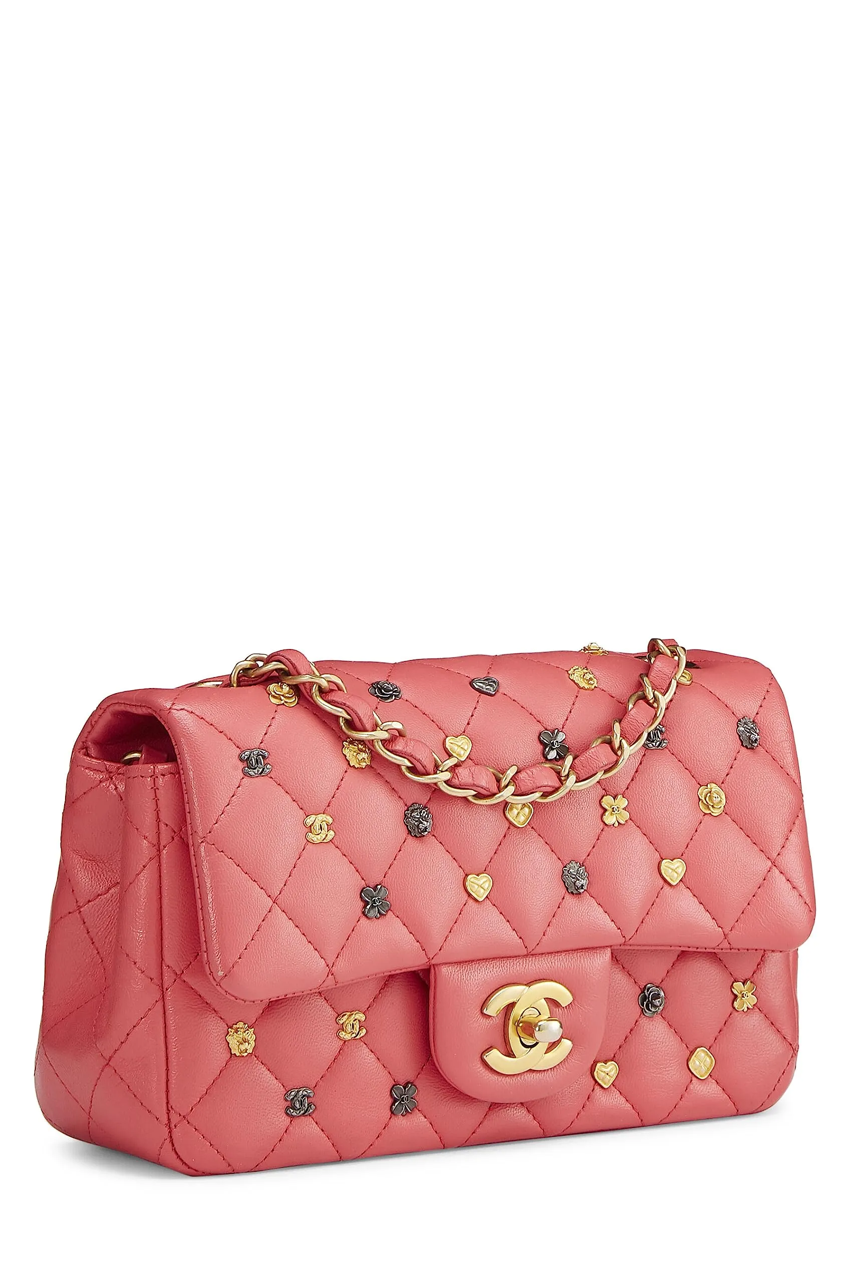 Chanel,  Pink Lambskin Lucky Charm Rectangular Flap Mini, Pink