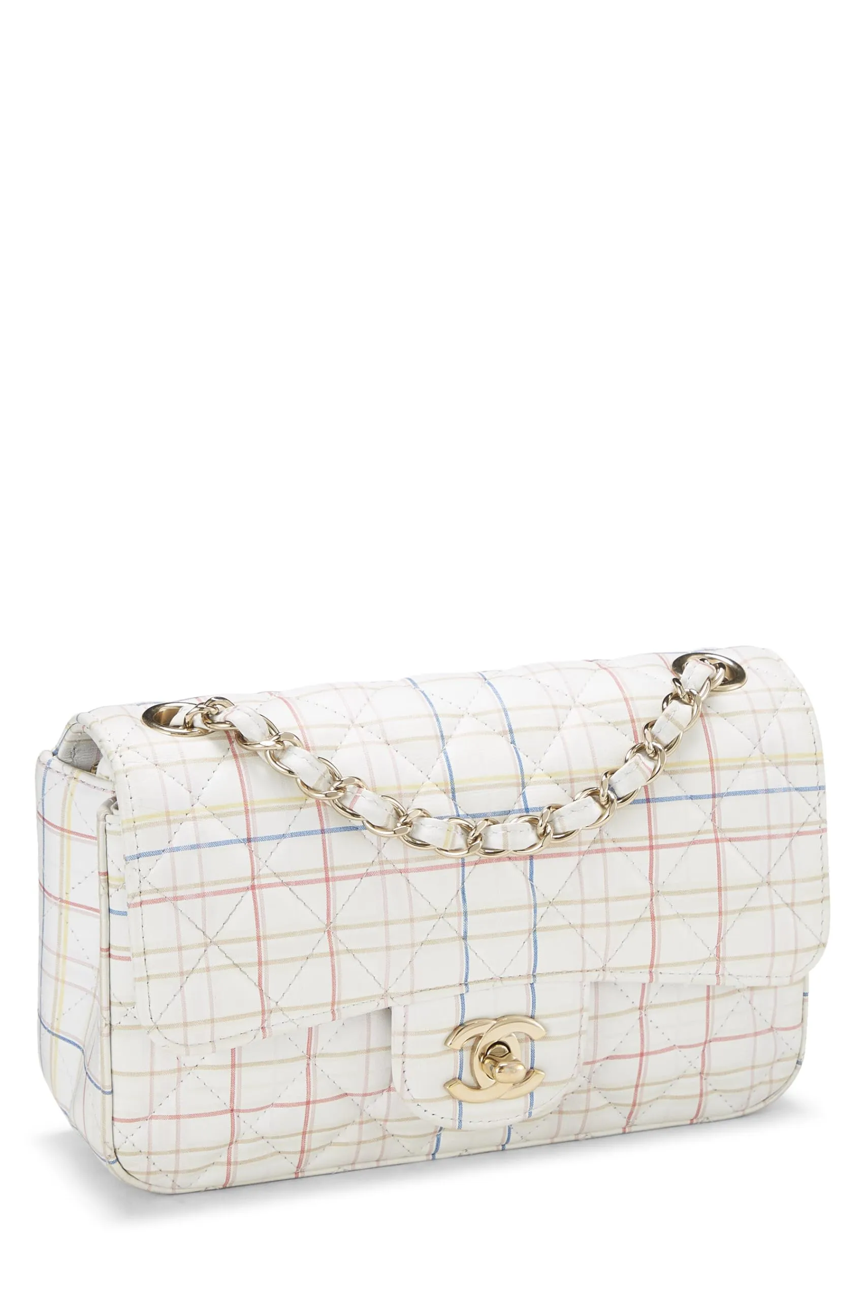 Chanel,  White & Multicolor Plaid Calfskin Rectangular Flap Mini, Multi