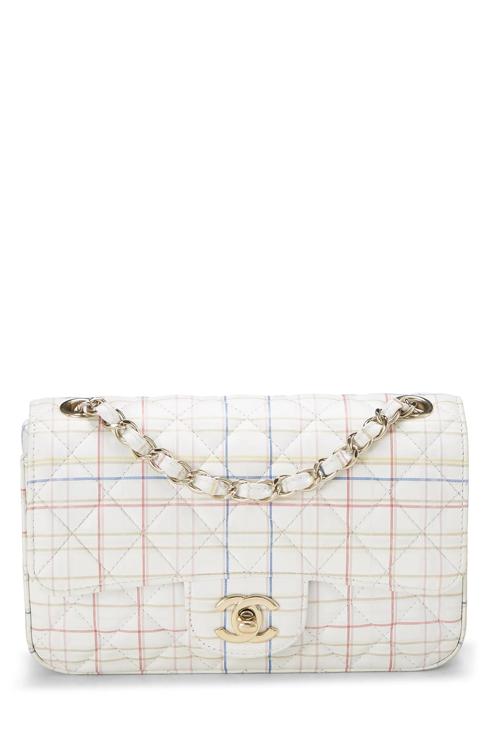 Chanel,  White & Multicolor Plaid Calfskin Rectangular Flap Mini, Multi