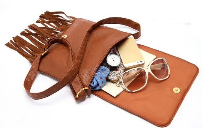 Fashion Tassel PU Leather Retro Style Women's Shoulder Crossbody Bag