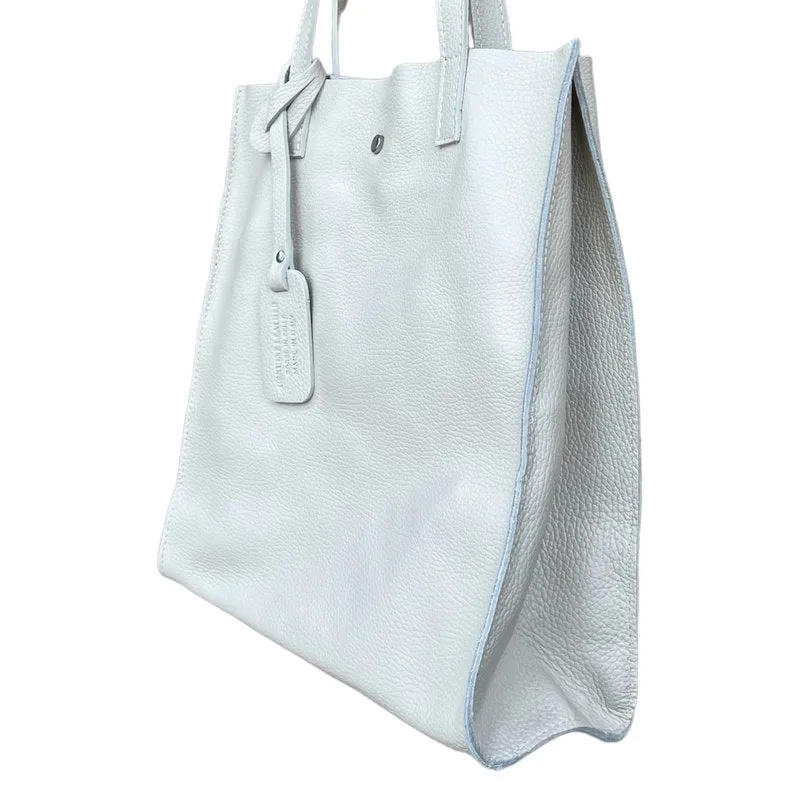 Italian Leather Shopper Tote Bag in Cream
