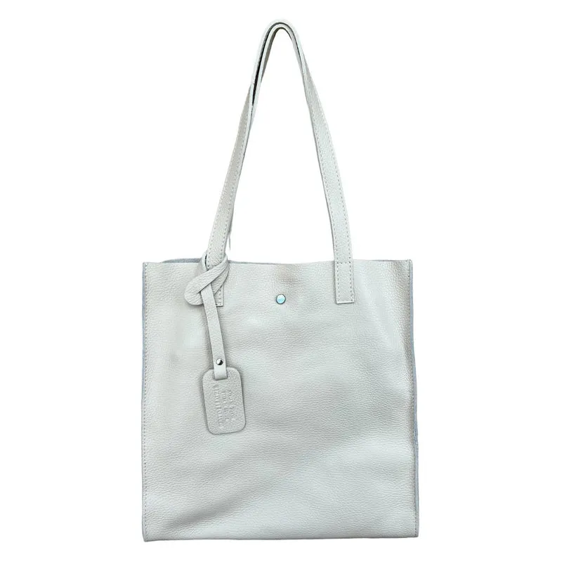 Italian Leather Shopper Tote Bag in Cream