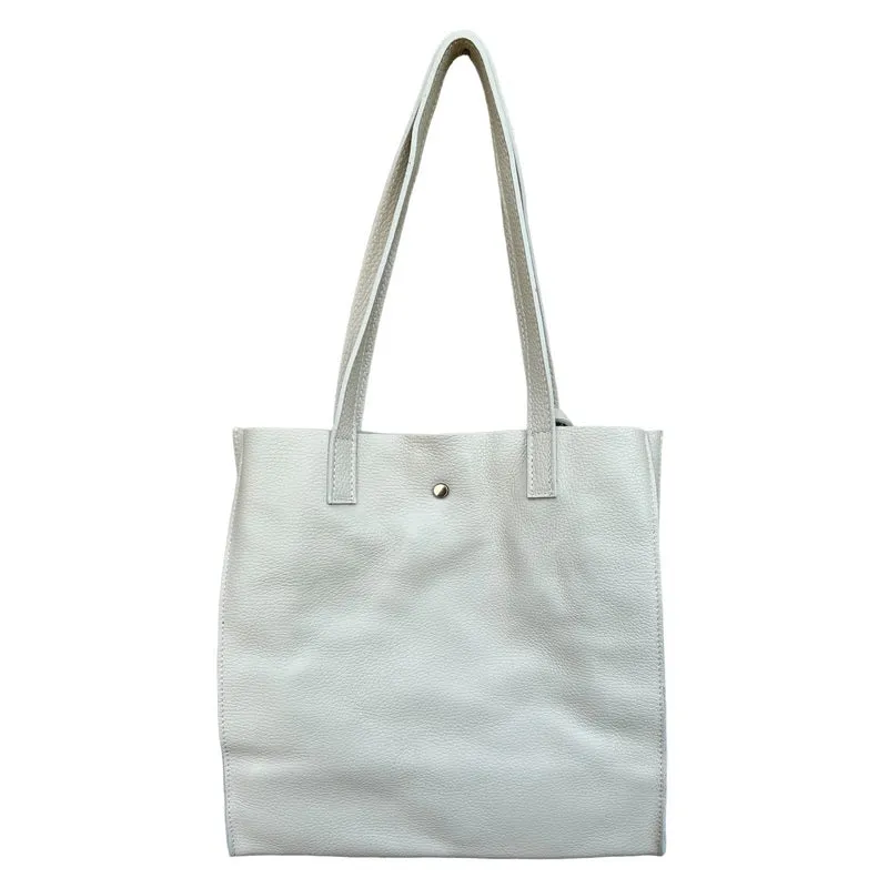 Italian Leather Shopper Tote Bag in Cream