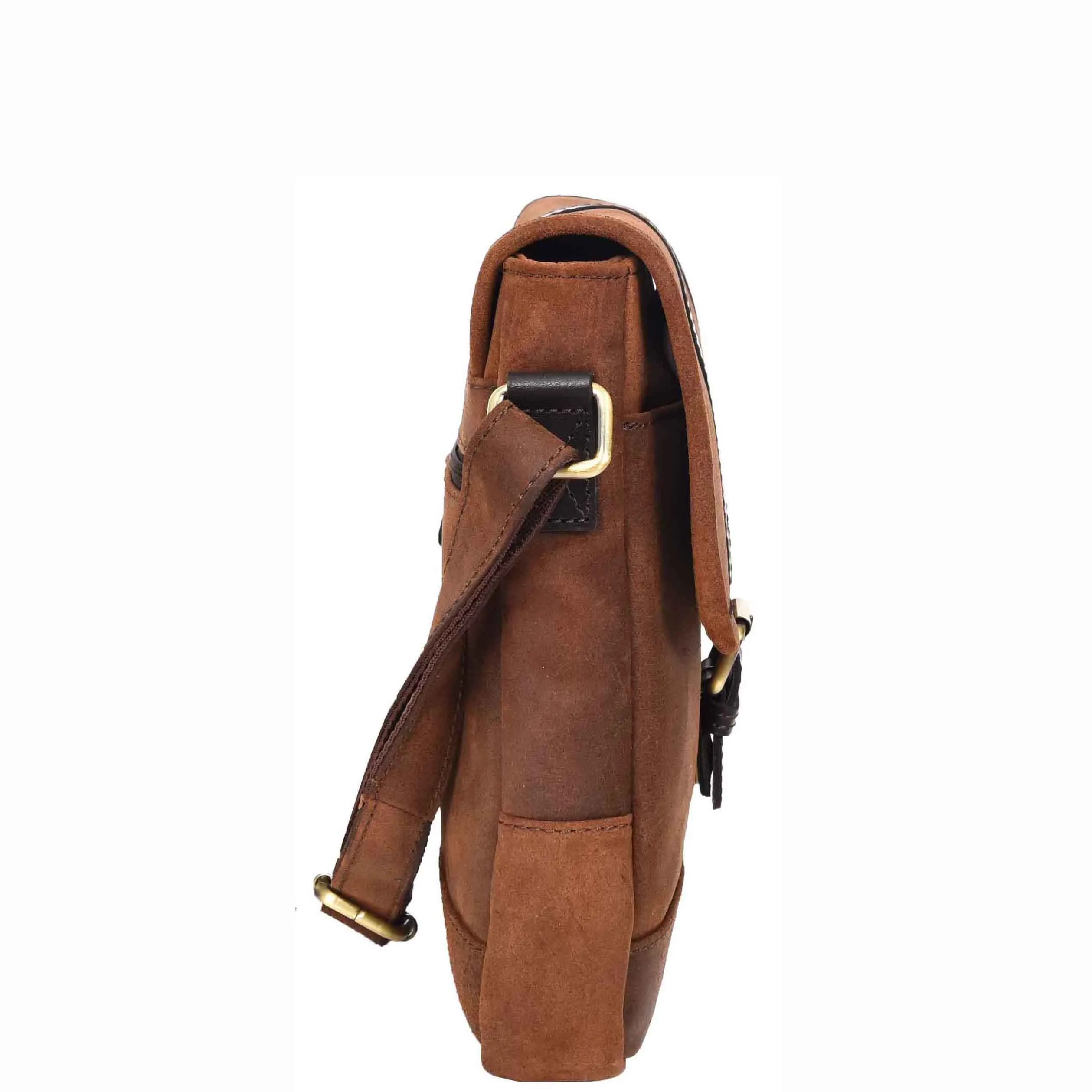Mens Distressed Leather Crossbody Messenger Bag Vintage Brown Casual Flight Bag Arlo