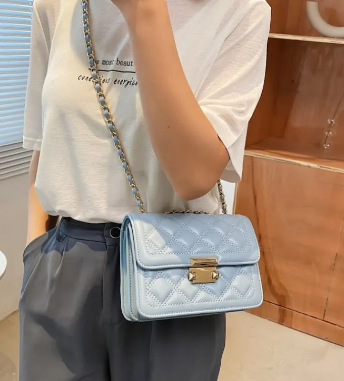  PB112 Pale Blue Quilted Design Shoulder Bag