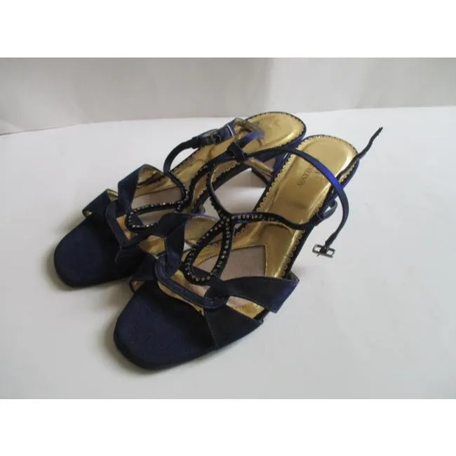 Ros Hommerson Royal Blue Satin Strappy Open Toe Rhinestone Slingbacks Pumps Size Us