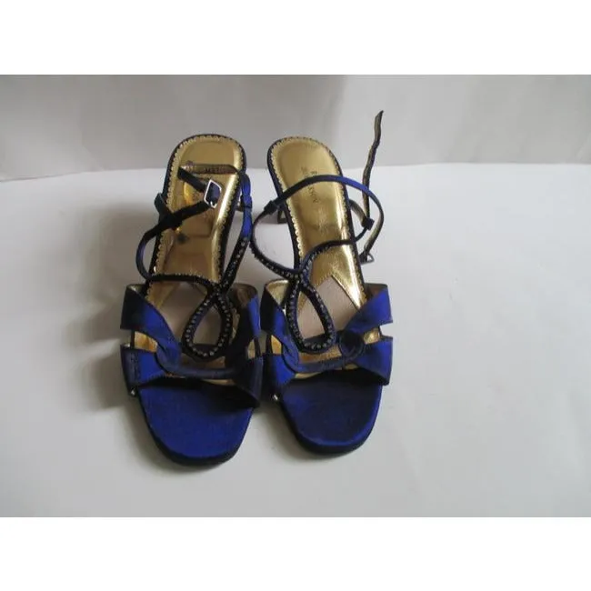Ros Hommerson Royal Blue Satin Strappy Open Toe Rhinestone Slingbacks Pumps Size Us