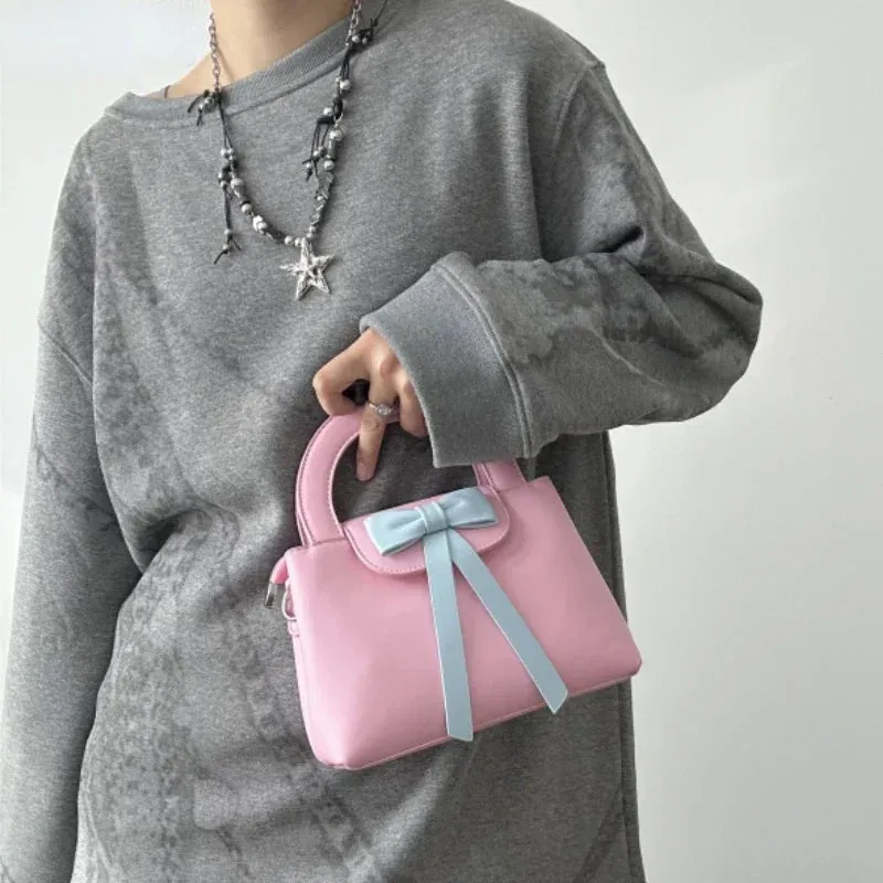 UAKISS  -  Korean Kawaii Bow Mini Square Bag Y2k Aesthetic Elegant Sweet Chic Crossbody Top-Handle Bags Fairy Fashion Purses and Handbags