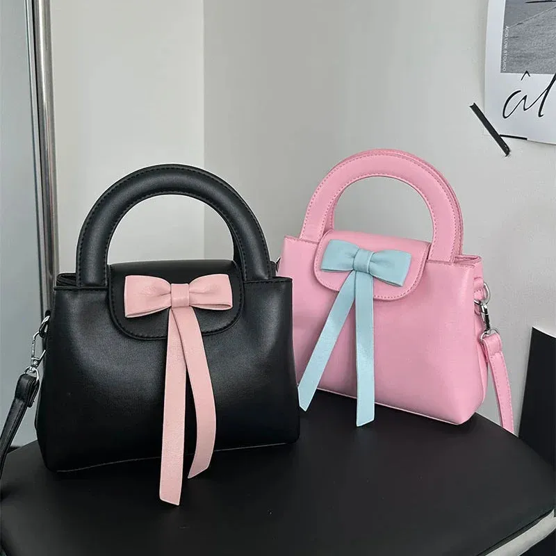 UAKISS  -  Korean Kawaii Bow Mini Square Bag Y2k Aesthetic Elegant Sweet Chic Crossbody Top-Handle Bags Fairy Fashion Purses and Handbags