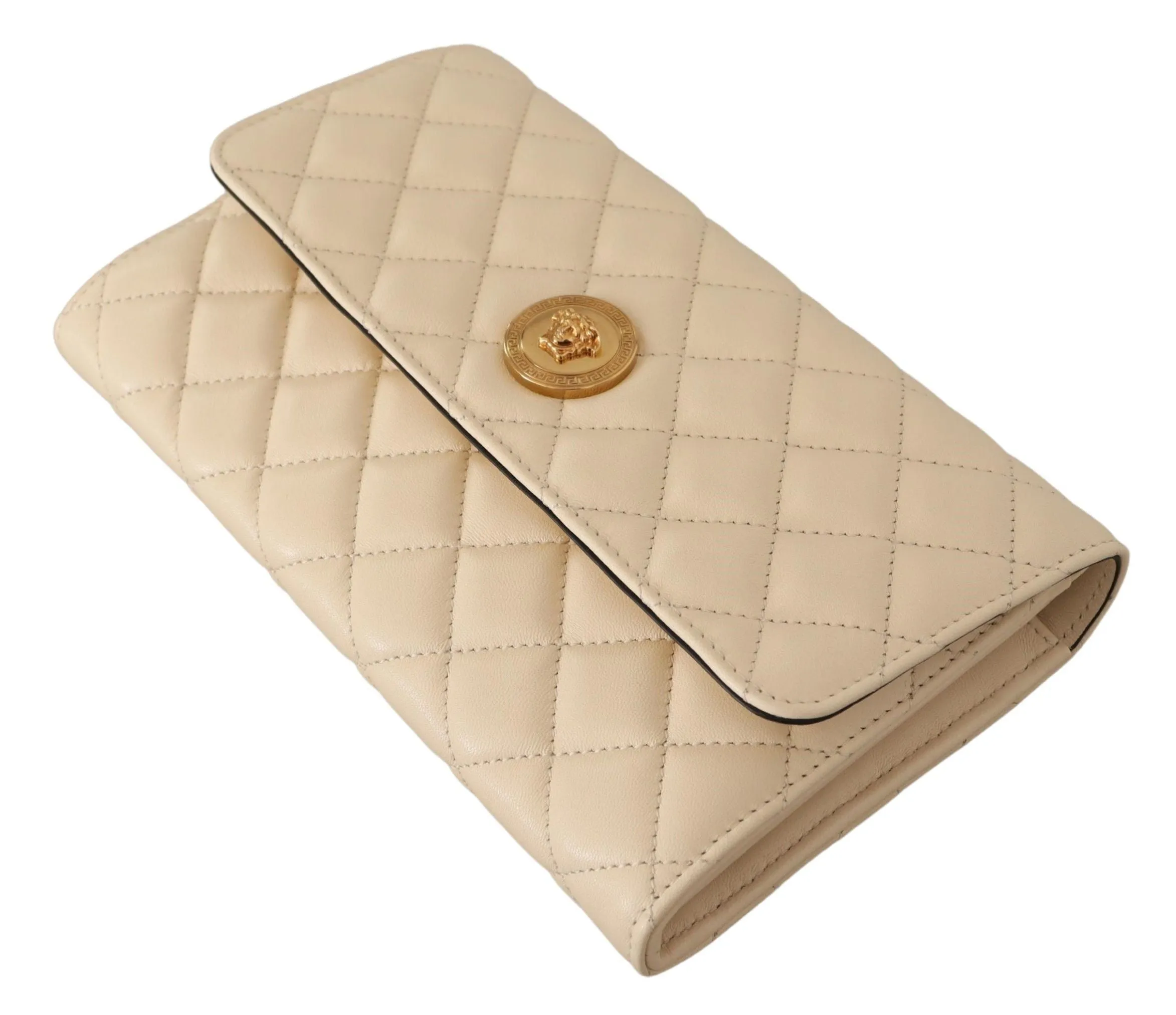 White  Nappa Leather Medusa Evening Bag